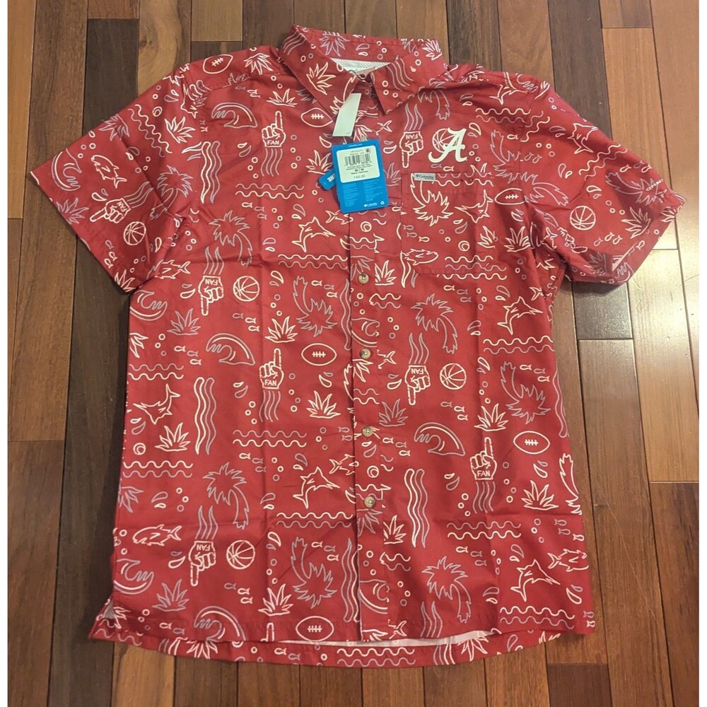 Columbia Alabama Crimson Tide Crimson Super Slack Button Down Shirt Mens M NWT